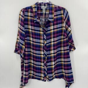 CATHERINES Blouse Womens Size 0X Short Sleeve V- Neck Button Front Shirt Top